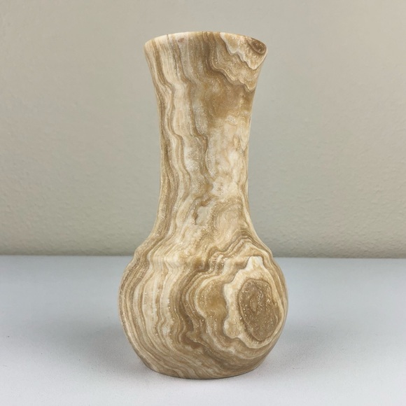 VTG Marble Stone Cream Tan Waisted Vase Minimalist